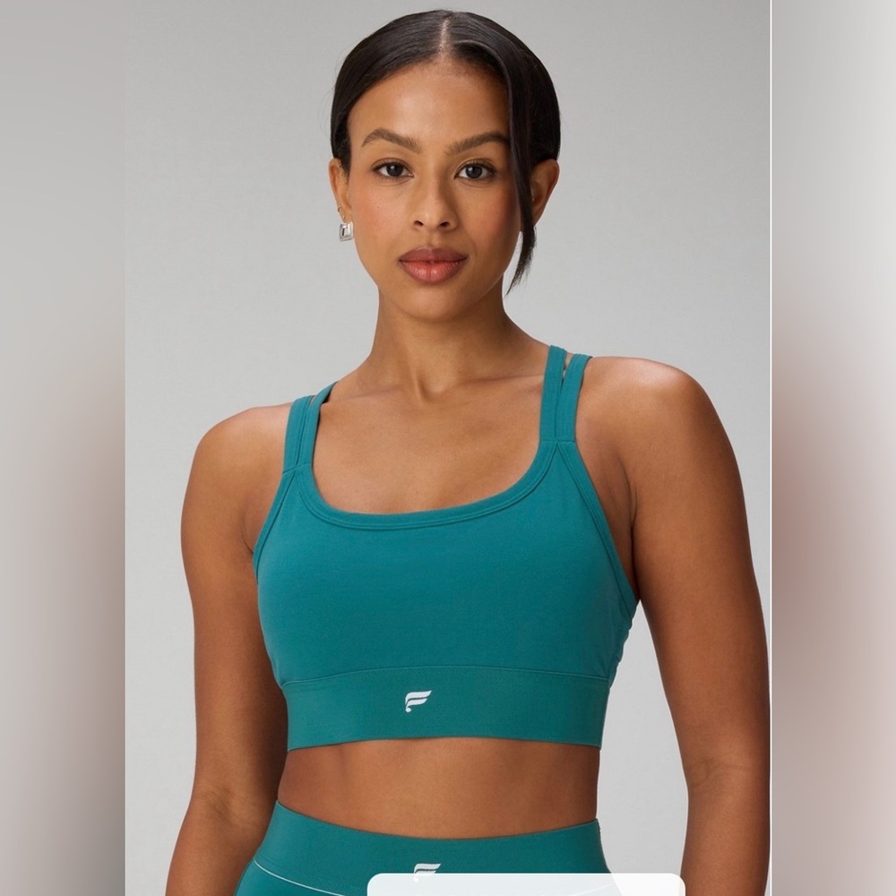 Fabletics Principal Longline Medium Impact Sports Bra Green Abyss L NEW $70